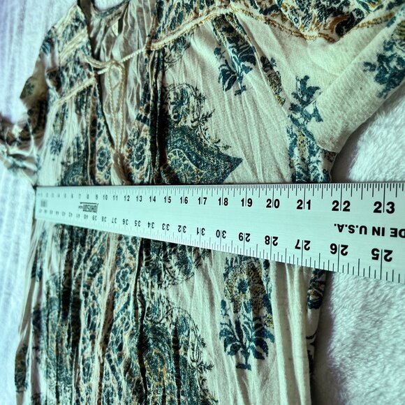 Lucky Brand Womens Boho Tunic Peasant Top XL Blue Floral 3/4 Sleeve Lightweight - Picture 6 of 10